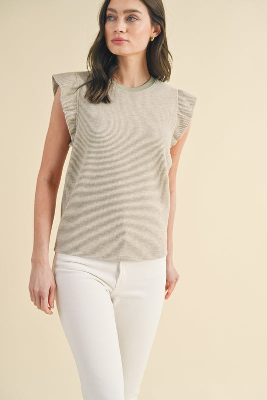 Stone Ruffle sleeve waffle top