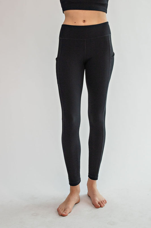 NYLON RIB YOGA LEGGINGS WITH SIDE POCKETS