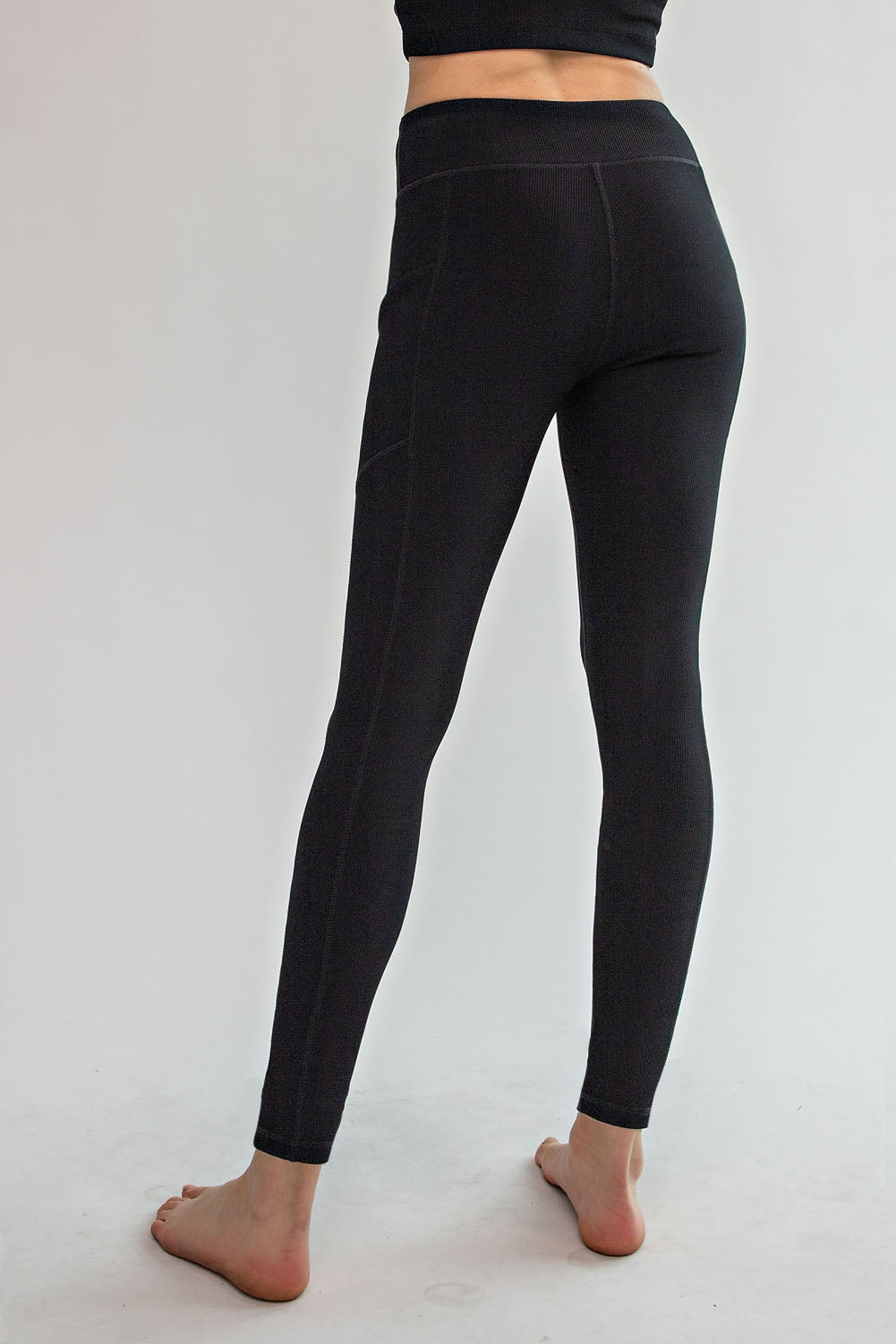 NYLON RIB YOGA LEGGINGS WITH SIDE POCKETS