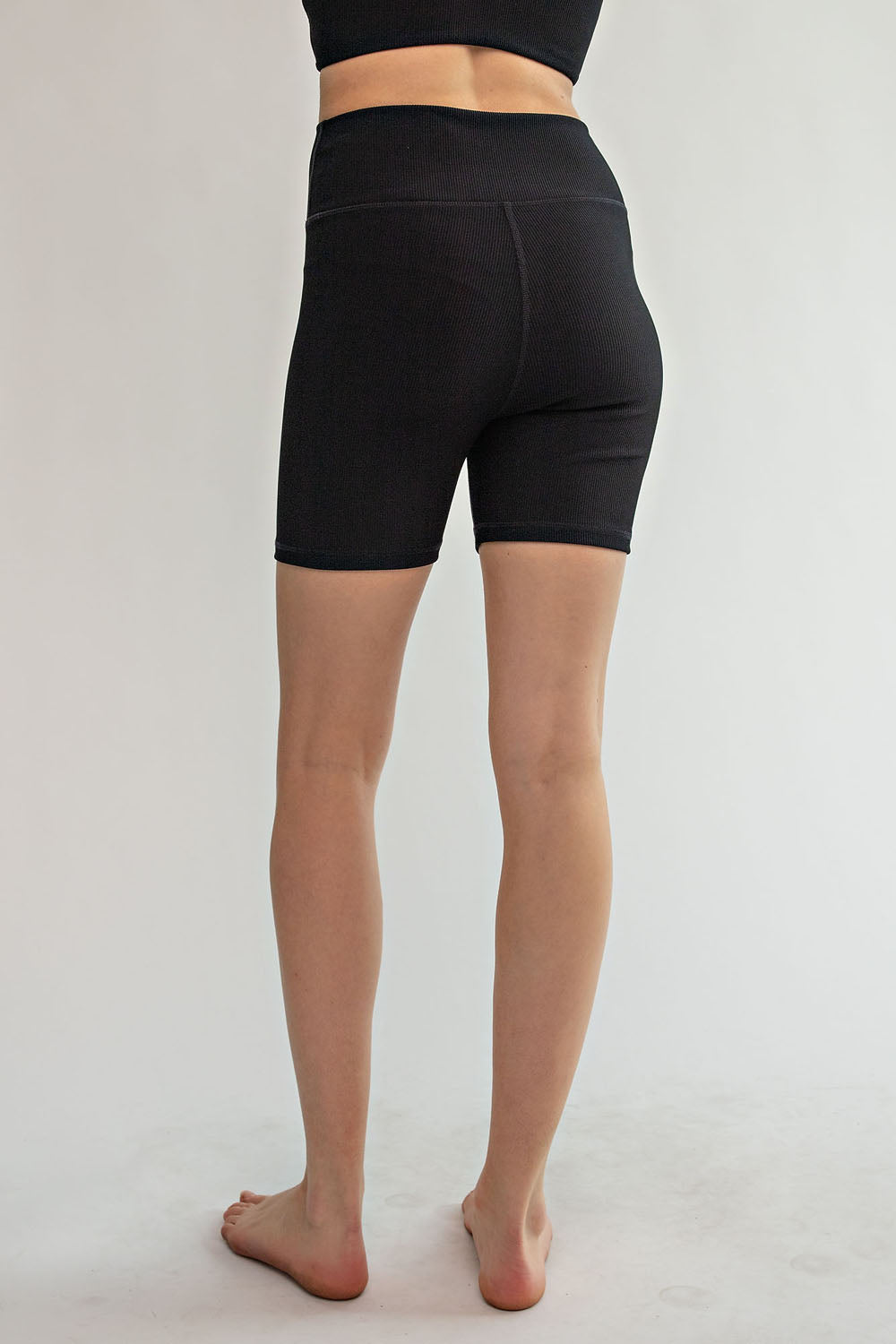 NYLON RIB V WAIST BIKER SHORTS