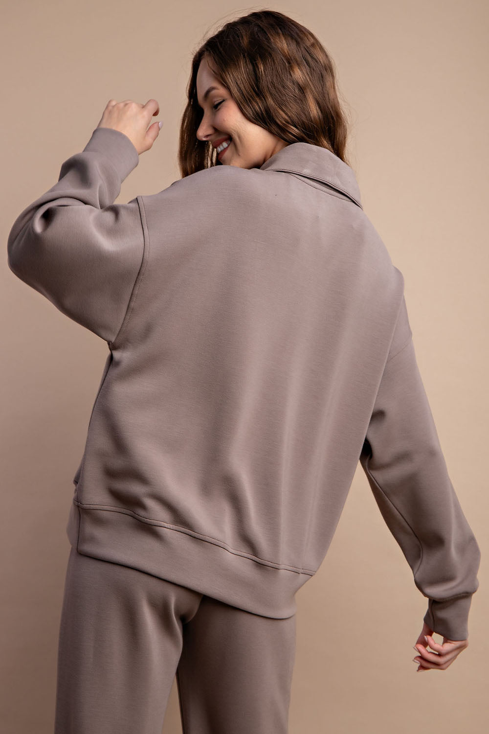 MODAL POLY SPAN QUARTER ZIP FUNNEL NECK PULLOVER