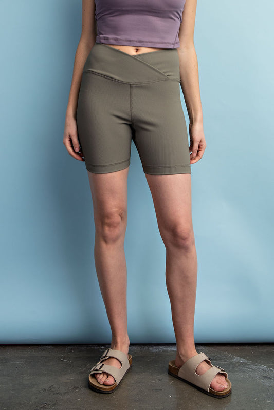 NYLON RIB V WAIST BIKER PANTS