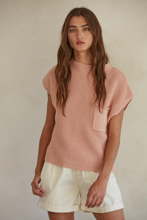 Knit Sweater Cotton Mock Neck