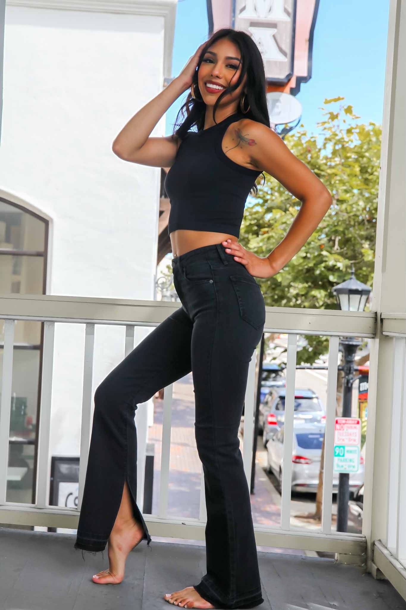 Hidden Happi Flare With Raw Hem - Black