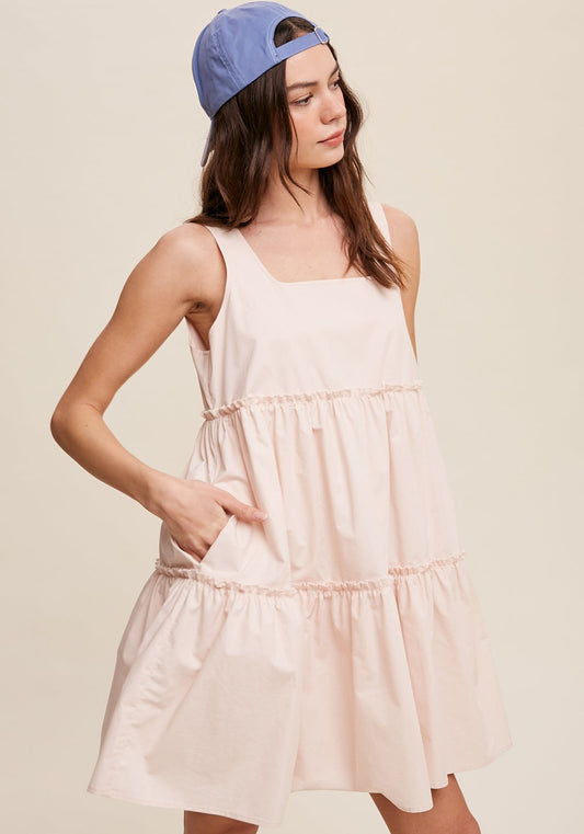 Tiered Square Neck Poplin Dress