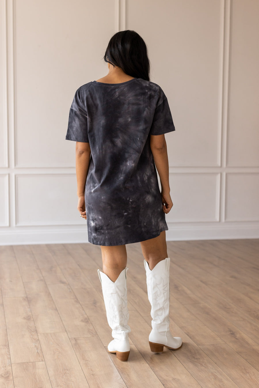 NO YOU HANG UP ON BLACK TIE DYE T-SHIRT DRESS