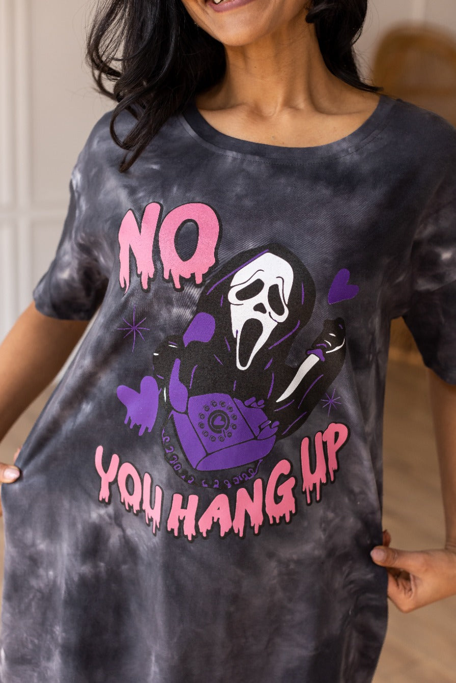 NO YOU HANG UP ON BLACK TIE DYE T-SHIRT DRESS