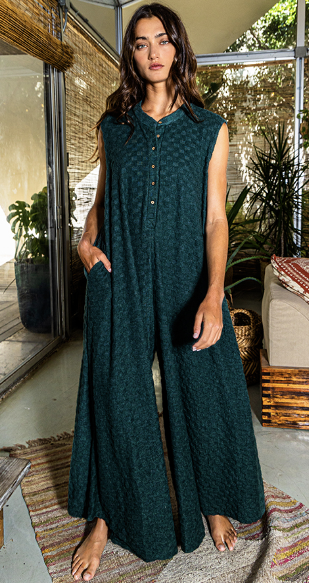 HUNTER GREEN CHECK ME OUT JUMPSUIT