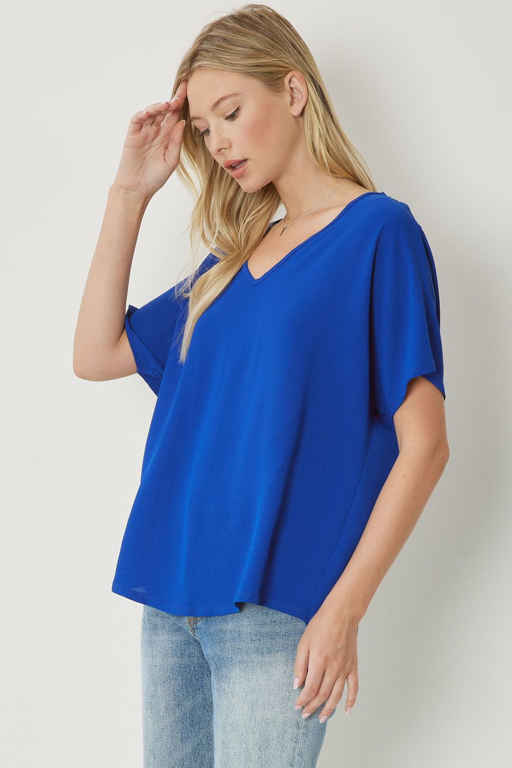 Royal Blue Short Sleeve V-Neck Top