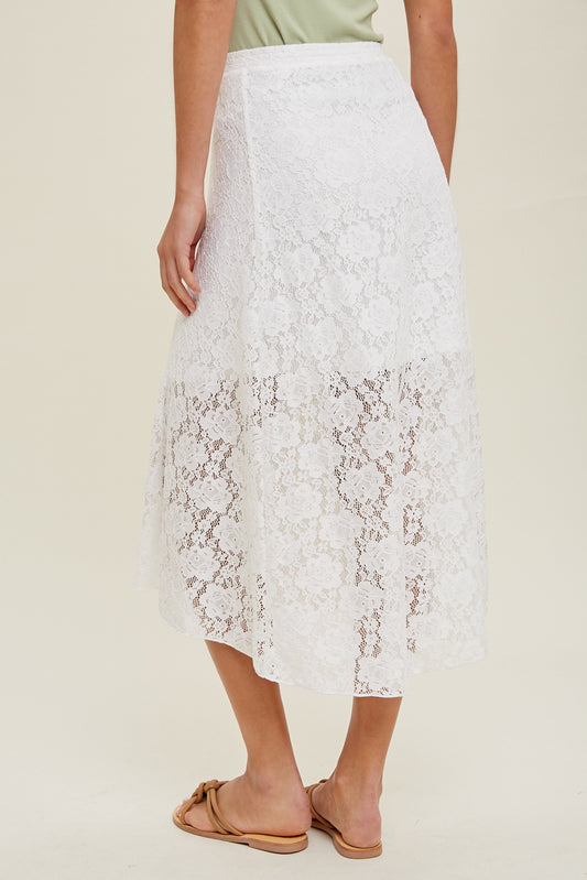 FLORAL LACE MIDI SKIRT