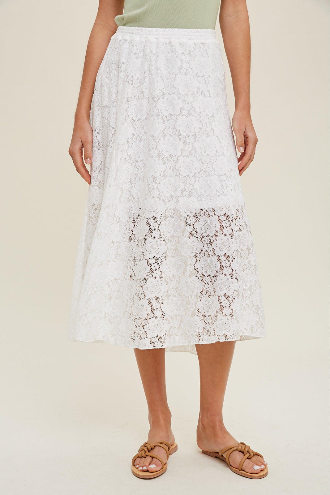 FLORAL LACE MIDI SKIRT