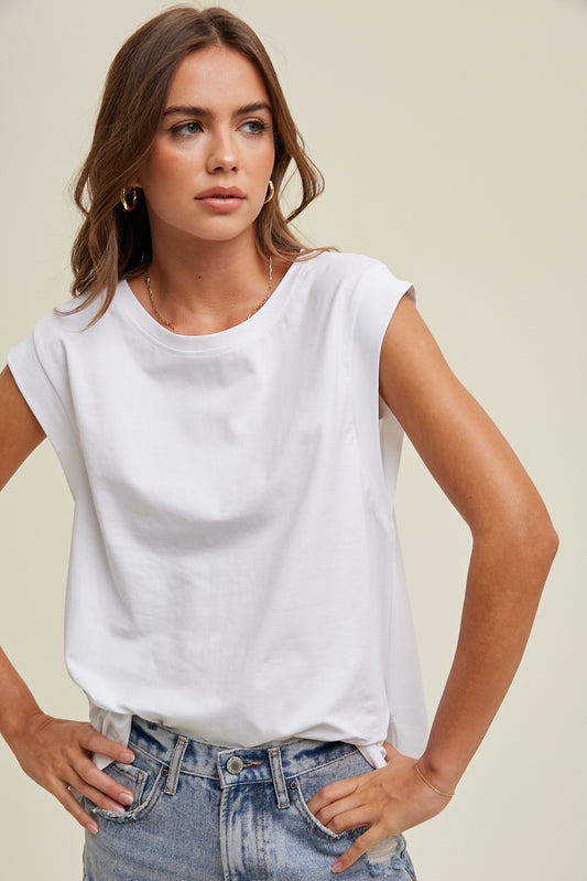 WHITE MUSCLE TEE WITH SIDE SLITS