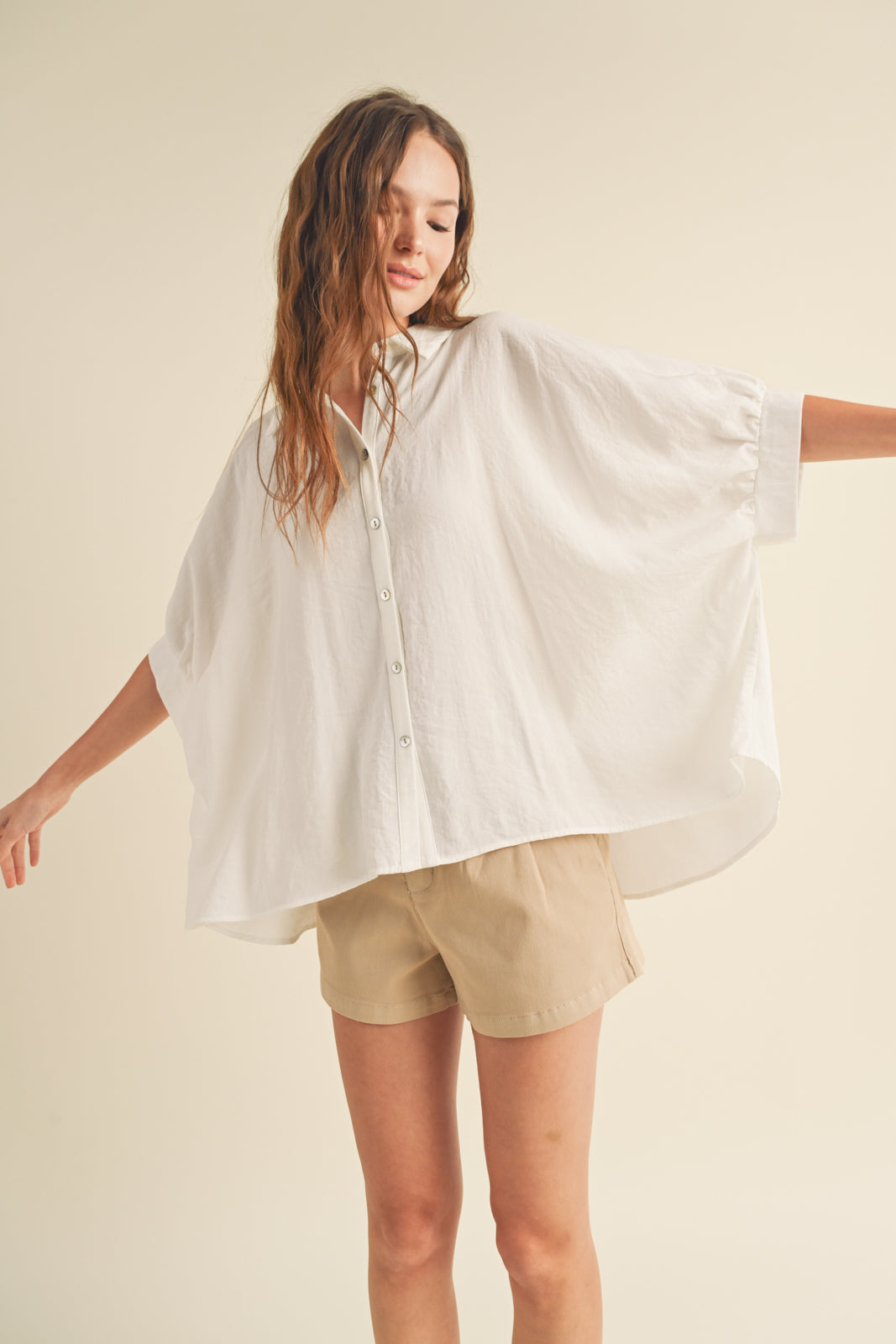 Oversized White Boxy Button-Up Blouse