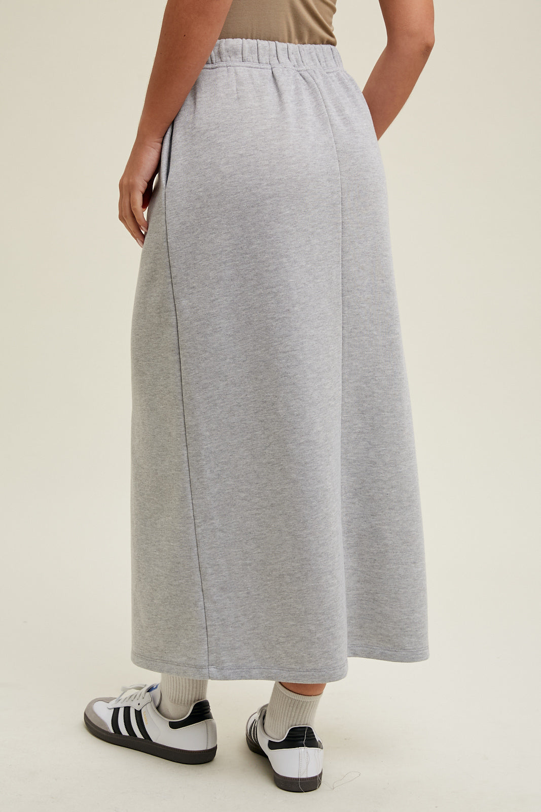 FRENCH TERRY MIDI SKIRT WITH FRONT SLIT