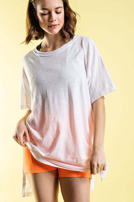 MINERAL WASHED SHORT SLEEVE TOP WITH SIDE SLIT