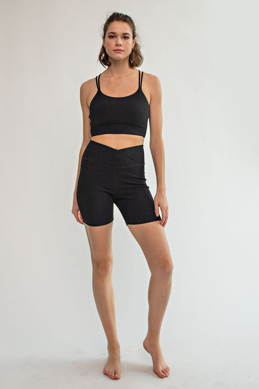 NYLON RIB V WAIST BIKER SHORTS