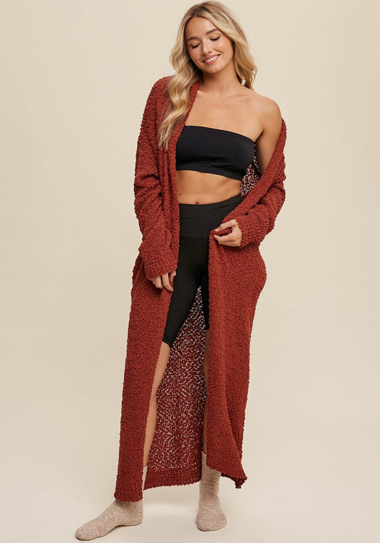 Long Robe Style Popcorn Caridgan