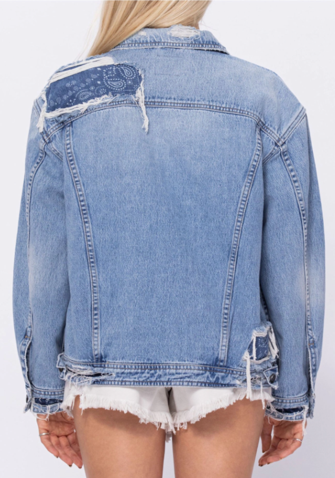 Light Wash Bandanna Oversized Denim Jacket