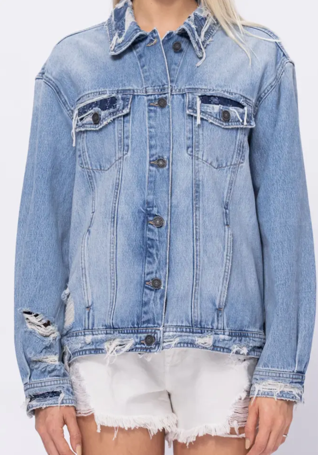 Light Wash Bandanna Oversized Denim Jacket