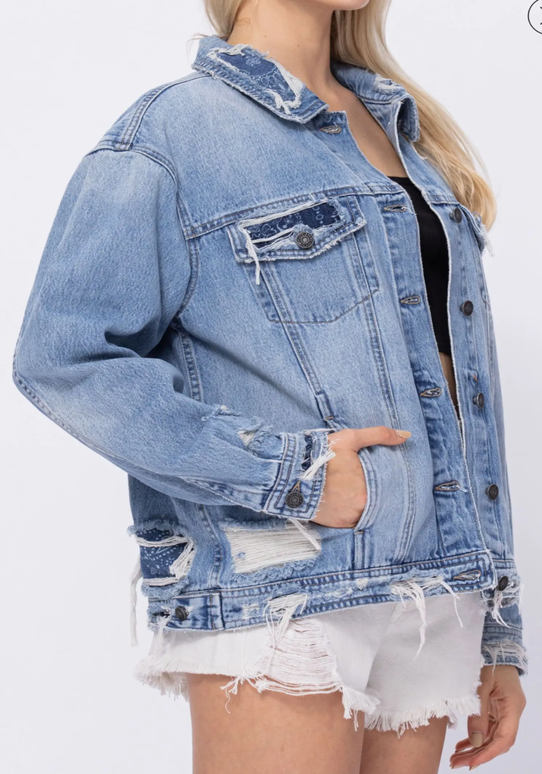 Light Wash Bandanna Oversized Denim Jacket