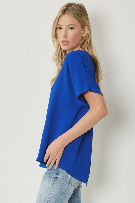 Royal Blue Short Sleeve V-Neck Top