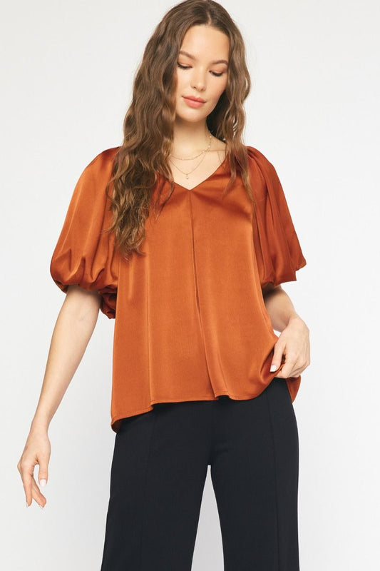 Copper Puff Sleeve Top