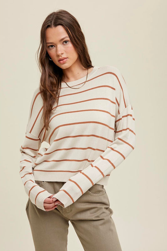 STRIPED BOAT NECK SWEATER